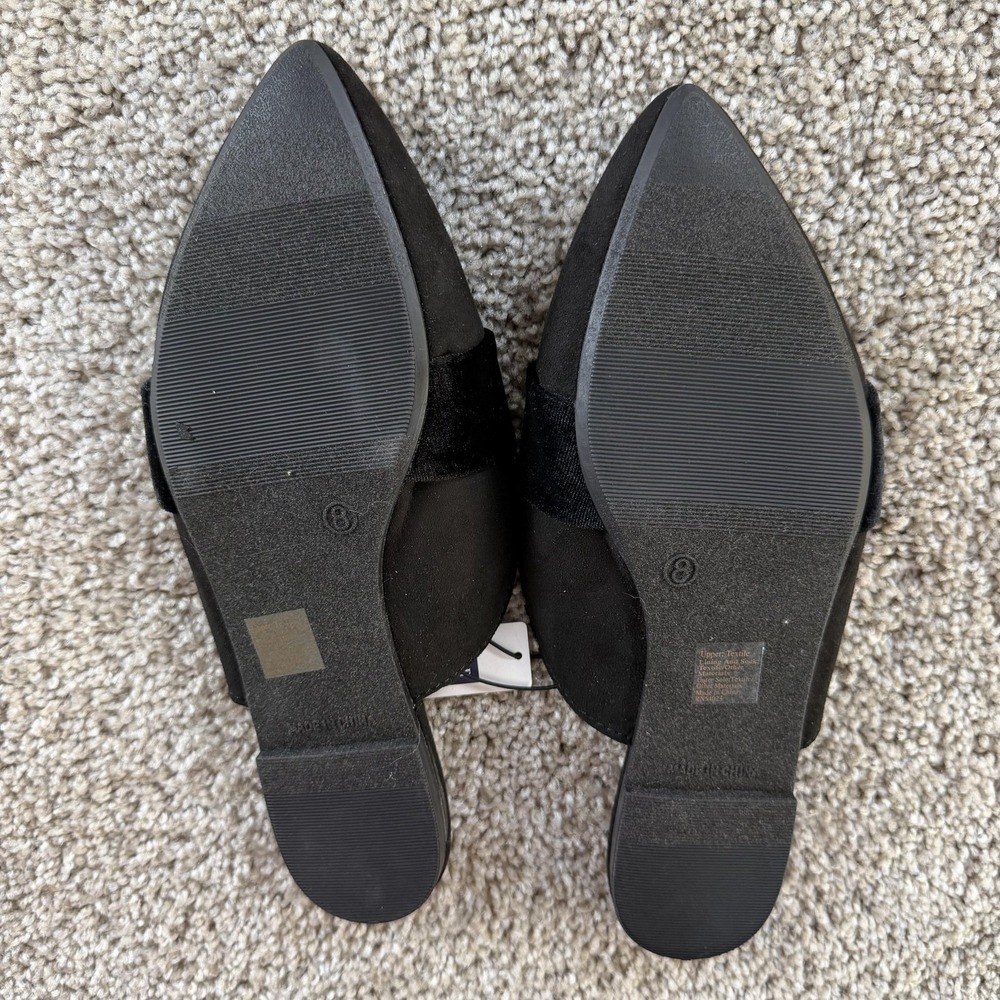 Gap Shoes Womens Size 8 Black Faux Suede Slide Mules Flats Bow Pointed Toe - Picture 4 of 5